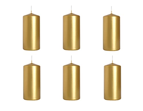 Nipter Stumpenkerzen Gold Metallic Säulenkerzen Blockkerzen, Durchmesser 5 cm, Höhe 10 cm, geruchsneutral, lange Brenndauer 20h, Set 6 Stück (1 Box) von Nipter
