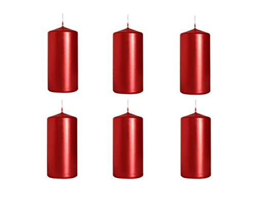 Stumpenkerzen Rot Metallic Säulenkerzen Blockkerzen, Durchmesser 5 cm, Höhe 10 cm, geruchsneutral, lange Brenndauer 20h, Set 6 Stück (1 Box) von Nipter