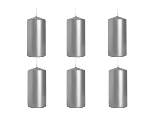 Nipter Stumpenkerzen Silber Metallic Säulenkerzen Blockkerzen, Durchmesser 5 cm, Höhe 10 cm, geruchsneutral, lange Brenndauer 20h, Set 12 Stück (2 Boxen) von Nipter