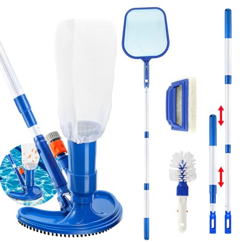 Nircho Pool Reinigungsset, 5-Teiliges Pool Zubehör mit Poolkescher, Bodensaugerkopf, Teleskopstange, Bürste und Schwammbürste, Pool Maintenance Kit für alle gängigen Poolgrößen von Nircho