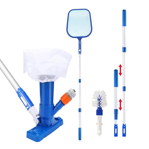 Pool Reinigungsset, Pool Staubsauger Tragbarer Jet Vacuum Head Pool Maintenance Kit mit Verstellbarer Teleskopstange, Scheuerbürste und Skimmernetz für Schwimmbadreinigung Blätter Schmutz Sand Schlamm von Nircho