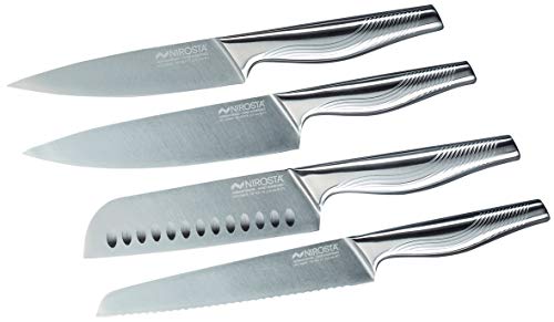 Nirosta Swing-Messer-Set, Verschiedene Messer mit Funktionsteil aus hochwertigem Edelstahl, Premium-Messer mit rutschfestem Griff, hochwertige Messer für jeden Anlass(Farbe:Silber),Menge:1x4er Set von Nirosta