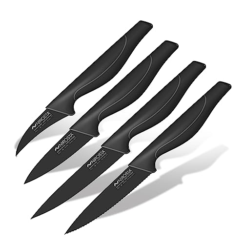 Nirosta Wave-Messer-Set, Verschiedene Messer mit Funktionsteil aus hochwertigem Edelstahl, Premium-Messer mit Soft-Touch Griff, hochwertige Messer für jeden Anlass(Farbe:Schwarz),Menge:1x4er Set von Nirosta