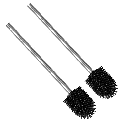 Nirox 2er Set Silikon Klobürsten Schwarz - WC Bürsten mit 7.7 cm Durchmesser - Toilettenbürste mit Edelstahlstiel - Klobesen in elegantem und edlem Design - Abnehmbare Bürstenköpfe von Nirox