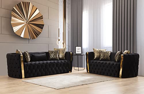 Nirvaer Elegante Samt 2-teilige Sofagarnitur für Komfort und Stil, modernes Übergangsdesign, schwarz mit goldenen Akzenten von Nirvaer