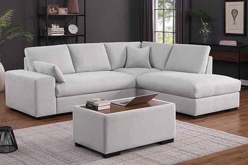 Nirvaer Geräumiges und bequemes hellgraues Sektionalsofa mit nach rechts gerichtetem Chaisel und Doppelfunktions-Ottomane von Nirvaer
