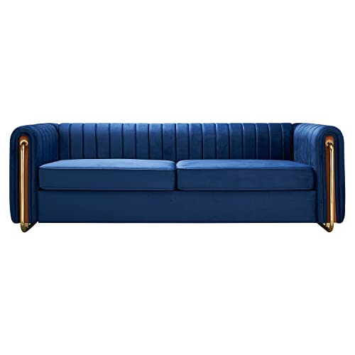 Nirvaer Komfort mit modernem Samt-Sofa, 213 cm Breite, kanalgetuftete Sitzgelegenheit, Blau von Nirvaer