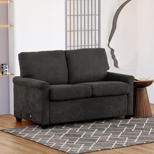 Nirvaer Praktisches, umwandelbares Doppelschlafsofa mit USB-Anschlüssen, stilvoller gepolsterter Zweisitzer für Wohnzimmer, Dunkelgrau von Nirvaer