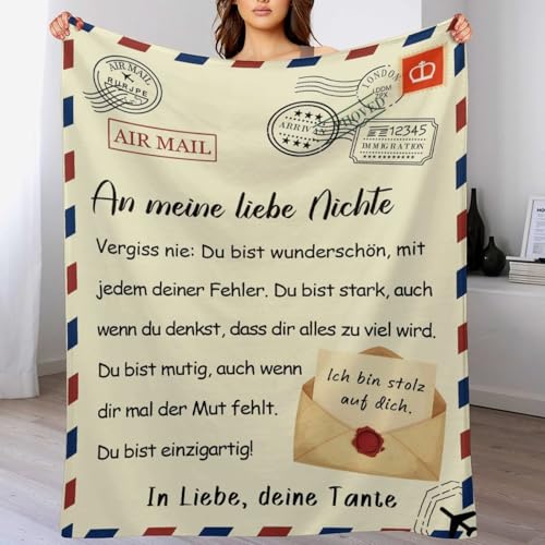 Geschenke für Nichte von Tante An Meine Nichte Brief Decke Kuscheldecke Flauschig Luftpost Bettdecken Sofadecke Positiv Ermutigen Wohndecke (Beige, 150 x 200 cm) von Nisen