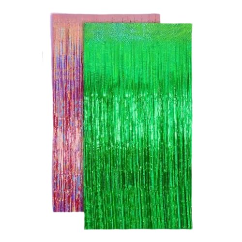 Nishiyuenyi 2 Stück Fransenvorhänge, Partydekorationen, 100 x 200 cm, neuartige Foto-Hintergrundwand für Kostümpartys, Hochzeiten, Karneval, Rosa Grün von Nishiyuenyi