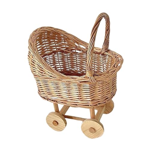 Nishiyuenyi Blumenkorb Kinderwagenform mit Handgriff Wicker Picknickkorb Floraler Präsentkorb Handkorb für Hochzeit Babyparty für Geschenk Heimdekoration, S von Nishiyuenyi