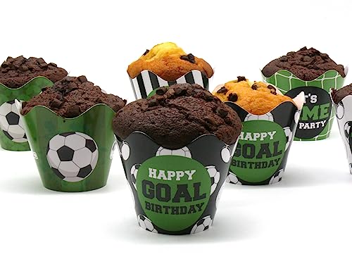 Nislai® Muffin Wrapper Soccer | Fussball Cupcake Deko | Topper Picker Fussball Geburtstag Party | Einschulung | 24 Stück mit 8 Designs von Nislai