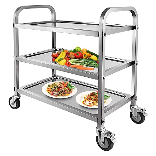 Nisorpa 3-stöckiger Edelstahl-Rollwagen für Gastronomiewagen, Küchenwagen, Servierwagen mit feststellbaren Rädern für Küche, Hotels, 750 x 400 x 835 mm von Nisorpa