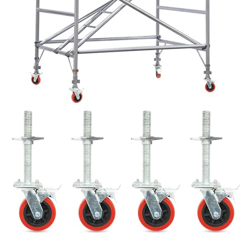 Nisorpa 4 Stück Gerüstrollen 200 mm, Ø 30 mm Scaffold Screw, 30cm Hight Screw Adjustable Leveling, Rollen für Gerüst Tragfähigkeit 600KG von Nisorpa