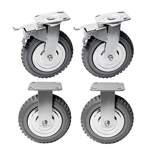 Nisorpa 4 Stück Schwerlast Lenkrollen Plattenrollen 200mm Schwerlastrollen mit Bremse 360° Drehbar Transportrollen mit Gewinde Vollgummi Rollen Tragkraft 1600kg (2 Feste Rollen, 2 Bremsrollen) von Nisorpa