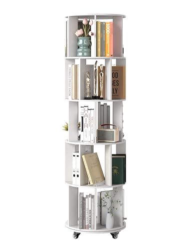 Nisorpa Drehbares mit 4 Rollen,5-stufiges Holzregal für Kinder und Erwachsene,Herausnehmbares Bücherregal,Bücherregal für Kinder,Ecke Bücherregal Weiß(46 * 158.5cm) von Nisorpa