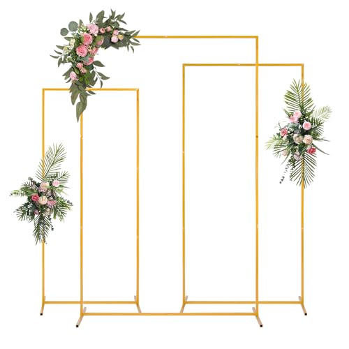 Nisorpa Gold Hochzeitsbogen Metall Hintergrundständer Set Metallrahmen für Geburtstagsparty, Quadrat Blumenrahmen Luftballon Empfang, Gartenbogen von Nisorpa