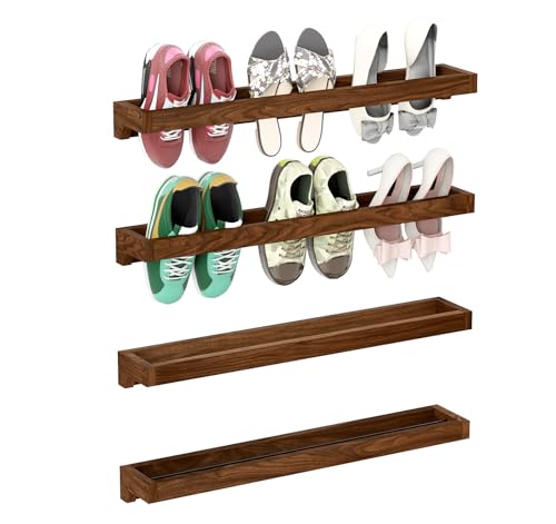 Nisorpa Rustikales Schuhregal aus gebranntem Holz, 76,2 cm, Wandmontage, platzsparend, Schuhhalter für Schrank, Schlamm, Eingangsbereich, schmale Räume, Schuhe, organisieren, 4 Stück von Nisorpa