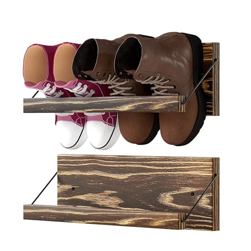 Nisorpa Schuhregal zur Wandmontage, rustikales gebranntes Holz, schmal, platzsparend, für Schuhe und Stiefel in engen Räumen, Eingängen oder Fluren, 50,8 cm, 2 Stück von Nisorpa