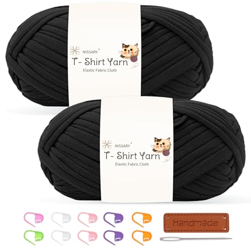 Tshirt Garn 2x100g Häkelgarn für Taschen, Häkelgarn Bändchengarn Baumwollgarn für Häkeln, Textilgarn mit Zubehör – Ideal für Taschen, Körbe & Textilprojekte von Nissary