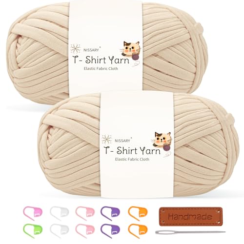 Tshirt Garn 2x100g Häkelgarn für Taschen, Häkelgarn Bändchengarn Baumwollgarn für Häkeln, Textilgarn mit Zubehör – Ideal für Taschen, Körbe & Textilprojekte von Nissary
