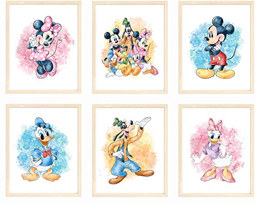 Nistio® Mickey Mouse and Friends Aquarelldrucke, Mickey Mouse Wandkunst, Dekoration, Minnie Mouse Wanddrucke, 7er-Set, Donald Duck, Goofy, Pluto, Daisy Duck, 20,3 x 25,4 cm (ungerahmt) von Nistio