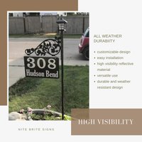 Home Adressschild & Planter Doppelseitig Reflektierendes Metall Für Yard Mit 112 - Oder 152-cm-stangenrosen-Scroll-Design Und Abschlussdeckel von NiteBriteSigns