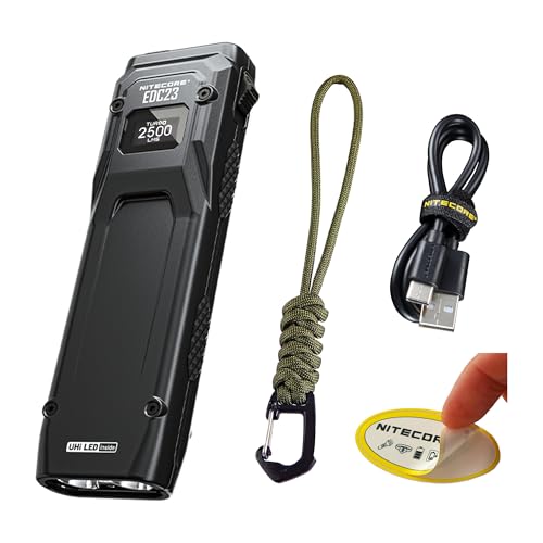 Nitecore EDC23 EDC Taschenlampe, 2500 Lumen Ultradünne flache Form USB-C Wiederaufladbare Schnellladung mit digitalem OLED-Display, mechanischer Sperrschalter von Nitecore