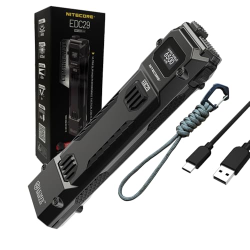 Nitecore EDC29-6500 Lumen Every Day Carry wiederaufladbare Taschenlampe mit Eco-Sensa USB-C-Ladekabel von Nitecore