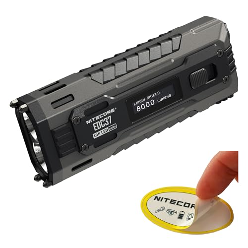 Nitecore EDC37 8000 Lumen flache Taschenlampe, USB-C Schnellladung mit digitalem OLED-Display und Sicherheitsschloss-Aufkleber von Nitecore