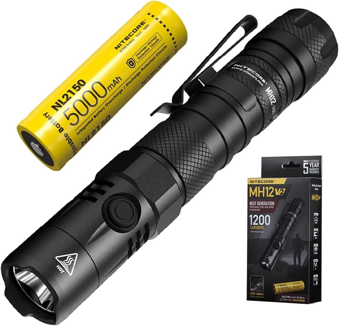 Nitecore LED Taschenlampe MH12 V2 Taschenlampe – 1200 Lumen wiederaufladbar – wasserdicht (1-St) von Nitecore