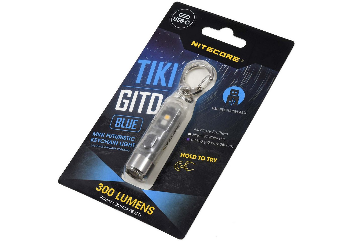 Nitecore LED Taschenlampe TIKI GITD - Glow in the Dark, Blau, mit Micro-USB von Nitecore