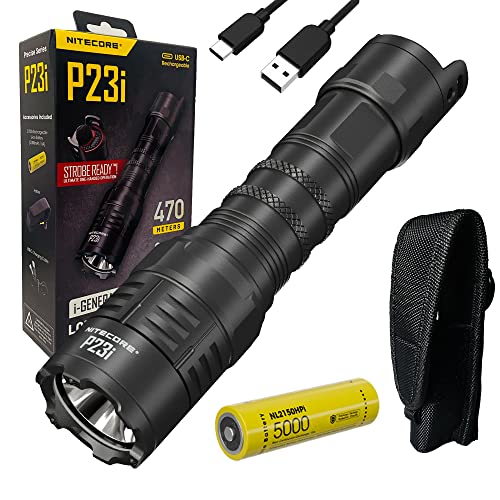 Nitecore P23i Taschenlampe mit großer Reichweite, 3000 Lumen, 450 m lang, mit wiederaufladbarem i-Series Hochleistungsakku NL2150HPi und Eco-Sensa Typ-C USB-Ladekabel von Nitecore