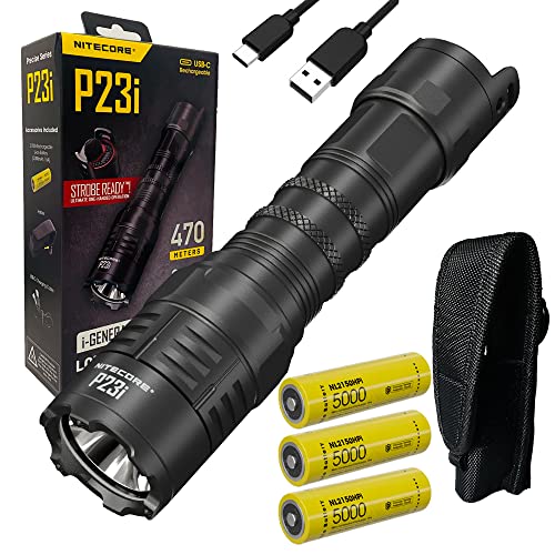 Nitecore P23i Taschenlampe mit großer Reichweite, 3000 Lumen mit 2 x extra NL2150HPi-Akku und Eco-Sensa Typ-C-USB-Ladekabel von Nitecore