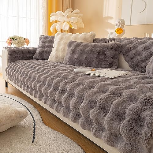 Nitoope Dickes Kaninchen Plüsch Sofabezug 1 2 3 Sitzer, Sofa Überzug, Weiche Warme Sofa Slipcover für Ecke L-Form, Lustige Fuzzy Sofa Abdeckung, Anti Rutsch Samt Sofa Kissenbezüge von Nitoope