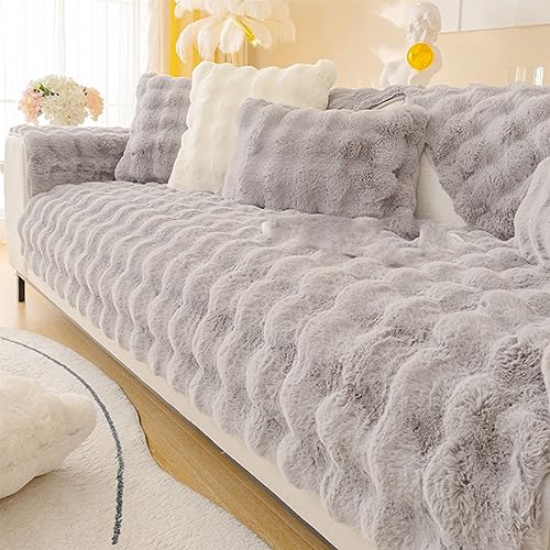 Dickes Kaninchen Plüsch Sofabezug 1 2 3 Sitzer, Sofa Überzug, Weiche Warme Sofa Slipcover für Ecke L-Form, Lustige Fuzzy Sofa Abdeckung, Anti Rutsch Samt Sofa Kissenbezüge von Nitoope