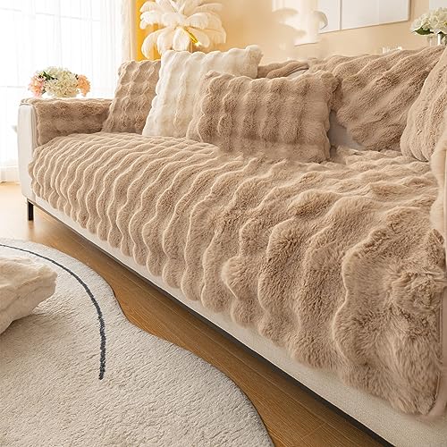 Dickes Kaninchen Plüsch Sofabezug 1 2 3 Sitzer, Sofa Überzug, Weiche Warme Sofa Slipcover für Ecke L-Form, Lustige Fuzzy Sofa Abdeckung, Anti Rutsch Samt Sofa Kissenbezüge von Nitoope