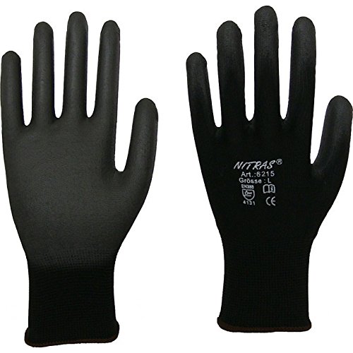 12 Paar Montagehandschuh Nylon NITRAS 6215 schwarz PU Handschuhe Gr.XXXL (11) von Nitras