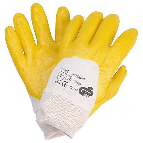 12 Paar NITRAS 03400 Nitrilhandschuhe gelb mit Strickbund Arbeitshandschuhe Gr.: 10 von Nitras