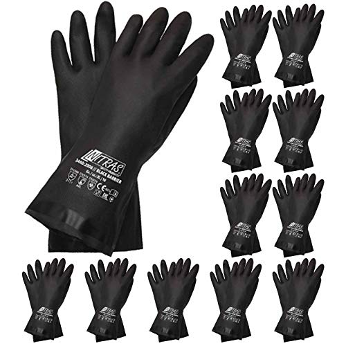 12 Paar NITRAS Chloroprene-Handschuhe 3460 Black Barrier velourisiert 30 cm - guter Schutz vor Alkoholen, Säuren, Laugen ..., Größe:11 von Nitras