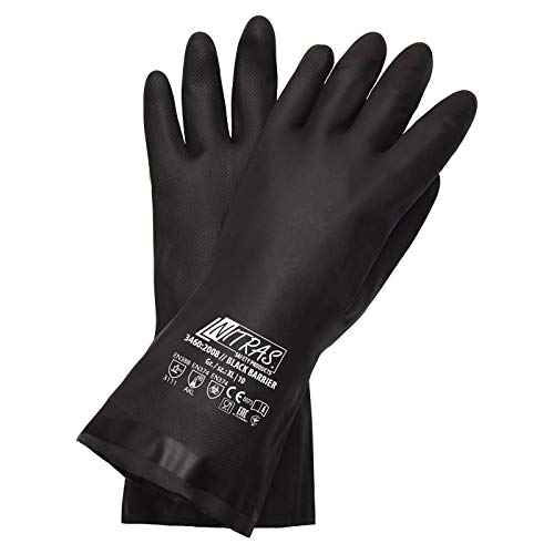 12 Paar NITRAS Chloroprene-Handschuhe 3460 Black Barrier velourisiert 30 cm - guter Schutz vor Alkoholen, Säuren, Laugen, Größe:9 von Nitras