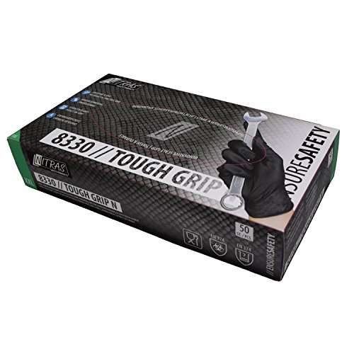 50 Stück Nitril Einmalhandschuhe mit optimierter Griffigkeit NITRAS TOUGH GRIP N (XXL, schwarz) von Nitras