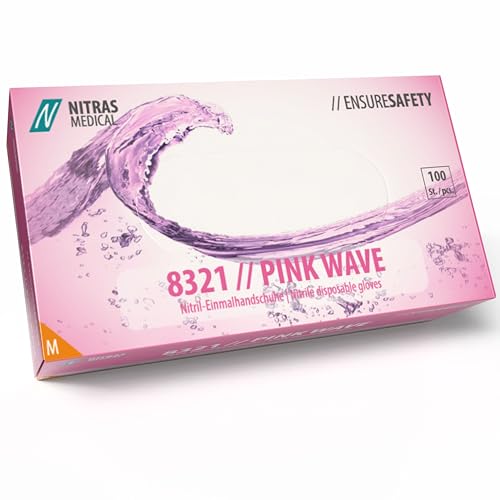 Nitras 8321 PINK WAVE unsterile medizinische Nitril-Einmalhandschuhe Farbe rosa, 100 Stück im Spenderkarton, latexfrei & puderfrei, Touchscreen kompatibel (M) Nitras 8321 PINK WAVE unsterile medizinische Nitril-Einmalhandschuhe Farbe rosa, 100 Stück im Spenderkarton, latexfrei & puderfrei, Touchscreen kompatibel (M) von Nitras