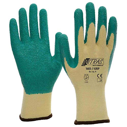 NITRAS 1603 GRIP Strickhandschuhe Arbeitshandschuhe mit Latexbeschichtung, Allroundhandschuh VPE 12 Paar, Größe:8 (M) von Nitras