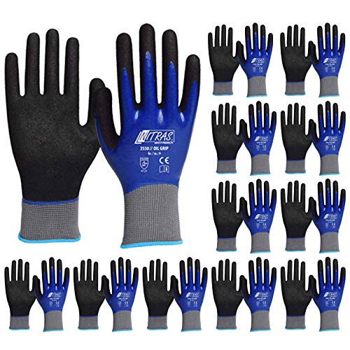 NITRAS 3550 Oil Grip - Nitrilhandschuhe vollbeschichtet, Nylonhandschuhe im Set - VPE 12 Paar, Größe:10 (XL) von Nitras