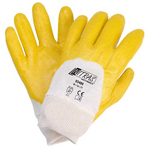 Nitras 03400 Nitrilhandschuhe mit Strickbund gelb - teilbeschichtet auf Baumwoll-Trikot Handschuh - VPE 144 Paar, Größe:8 (M) von Nitras