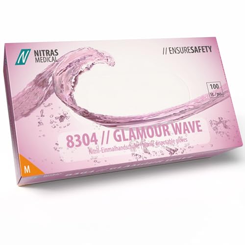 Nitras 8304 GLAMOUR WAVE unsterile, medizinische Nitril-Einmalhandschuhe Farbe rosa-perlmutt, 100 Stück im Spenderkarton, latexfrei & puderfrei, Touchscreen kompatibel (M) Nitras 8304 GLAMOUR WAVE unsterile, medizinische Nitril-Einmalhandschuhe Farbe rosa-perlmutt, 100 Stück im Spenderkarton, latexfrei & puderfrei, Touchscreen kompatibel (M) von Nitras