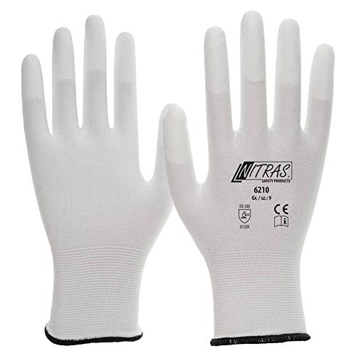 Nitras 12 Paar Nylon-Handschuhe 6210 Arbeitshandschuhe Gartenhandschuhe PU-Fingerkuppenbeschichtung, Größe:6 von Nitras