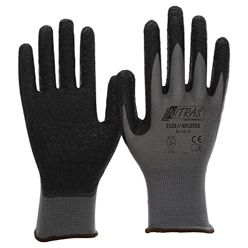 Nitras 144x Arbeitshandschuh Nylotex 3520 Gr. 7, grau/schwarz, Größe 7 (144er Pack) von Nitras