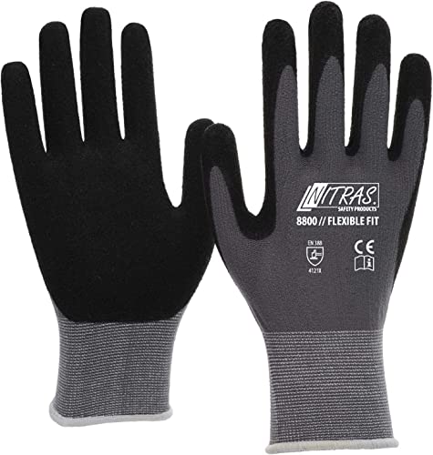 NITRAS 3 Paar Arbeitshandschuhe 8800 EN 388 Flexible Passform – Mechanikerhandschuhe Montagehandschuhe Schutzhandschuhe Gartenhandschuhe Multifunktionshandschuhe (Größe 9) von Nitras
